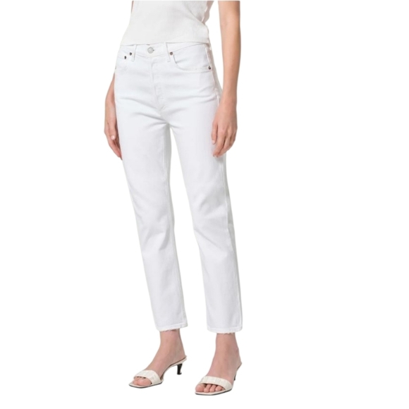 Agolde Riley Crop Jeans in white Flawed high-rise straight leg some stretch - Picture 2 of 13